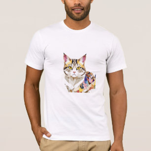 Camiseta Brincadeira Adorável Brincadeira De Gato Geométric
