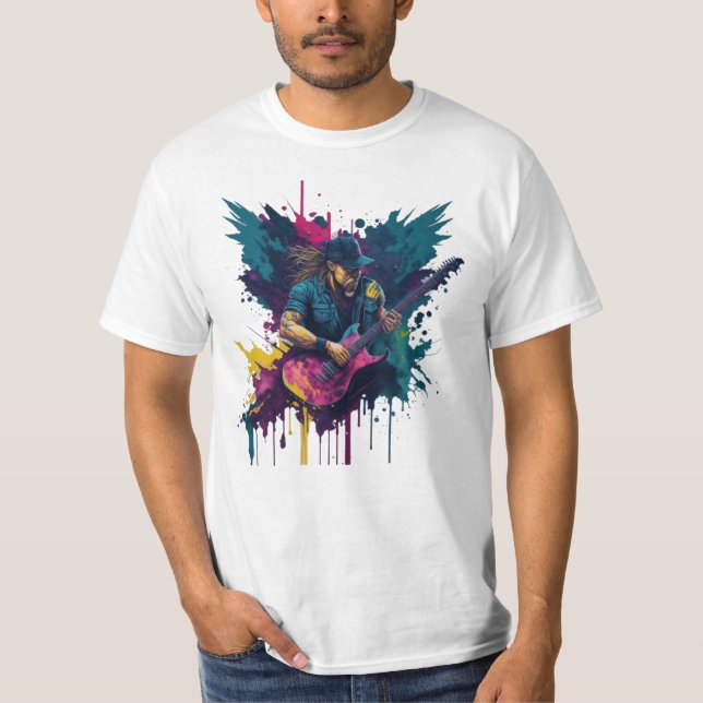 Camiseta Brincadeira Colorida da Árvore abstrato Guitarista (Frente)