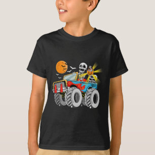 Camiseta Brincadeira Halloween Skeleton Monster Truck Kids