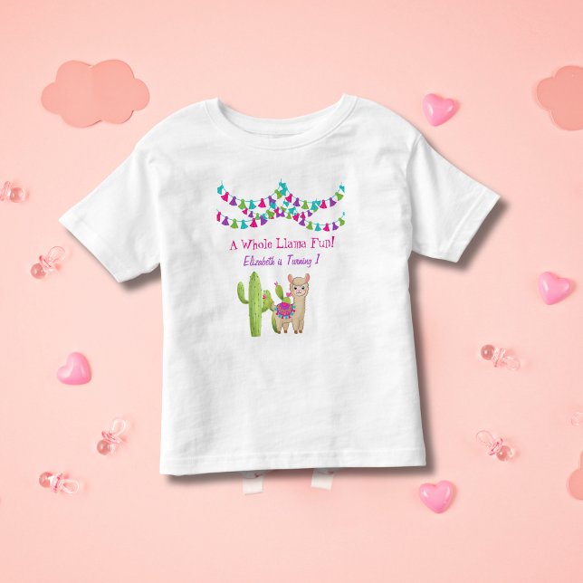 Camiseta Brincadeira Llama Branca, Púrpura Cactus, Aniversá (A Whole Llama Fun Llama and Cactus Personalized 1st, 2nd, 3rd Birthday party t-shirt )