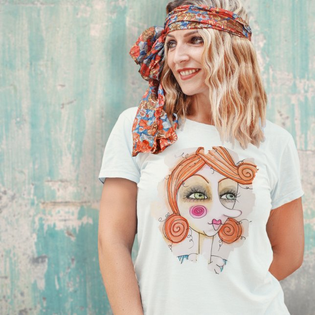 Camiseta Brincadeiras de Abstrato com o Whimsical Artsy Div (quirky colorful woman illustration original art by Malissa Melrose)