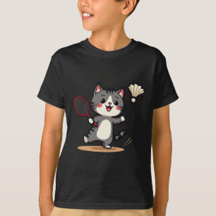 Camiseta Brincadeiras de Badminton Cute Rackers de Gato Eng