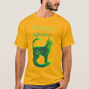 Camiseta Brincadeiras Vibrantes: Arte de Gato Verde-Claro e