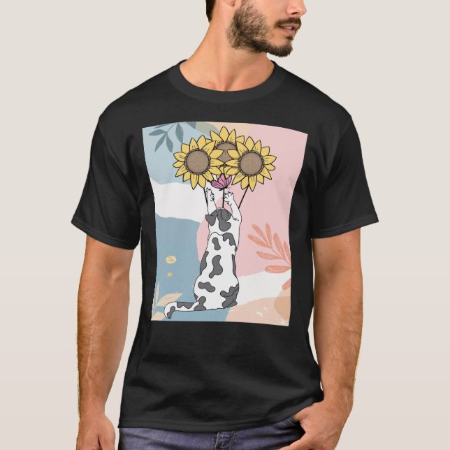 Camiseta Brincando De Gato Com Borboleta E Girassóis (Frente)