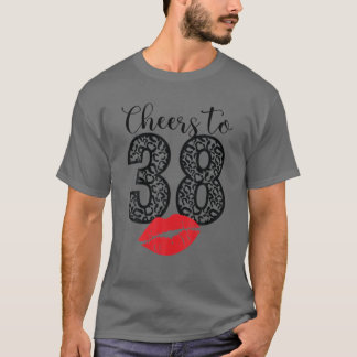 Camiseta Brindes a 38 Anos Lábios Feliz Aniversário Leopard