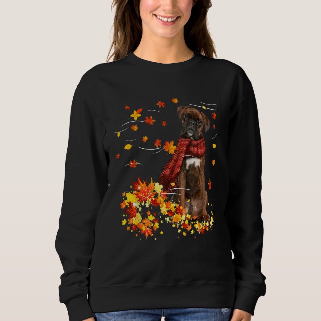 Camiseta Brindle Boxer Fall Red Scarf Autumn Leaf Gift Para (Frente)