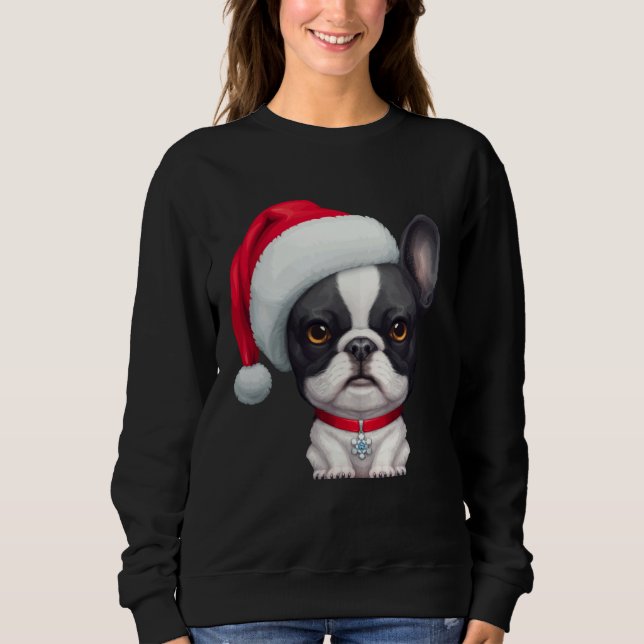 Camiseta Brindle Pied French Bulldog in Santa Hat Christmas (Frente)