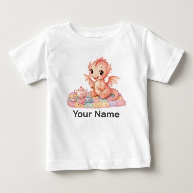 Camiseta Brinquedo de Dragão de Bebê Personalizado Fofa Chá (Frente)
