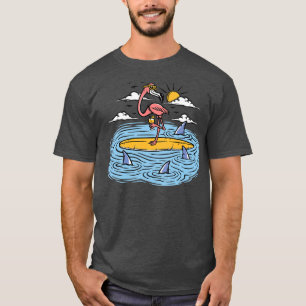 Camiseta Brinquedo engraçado Flamingo cercado por tubarões