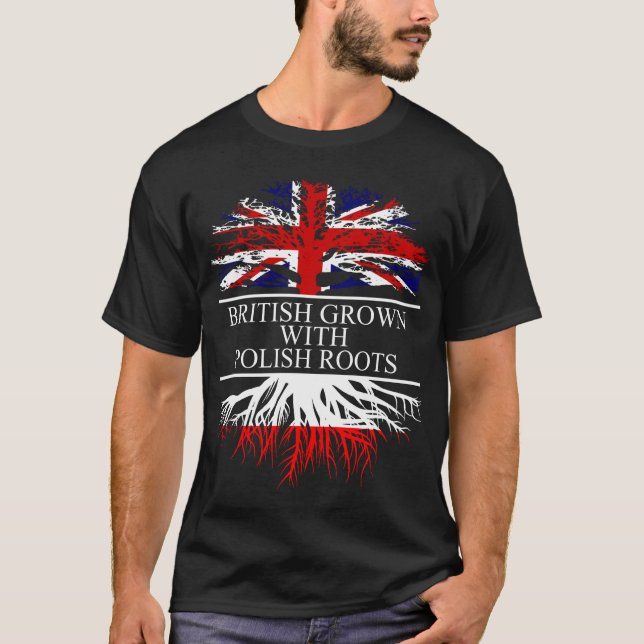 Camiseta Britânico cultivado com bandeira Polônia de raiz p (Frente)