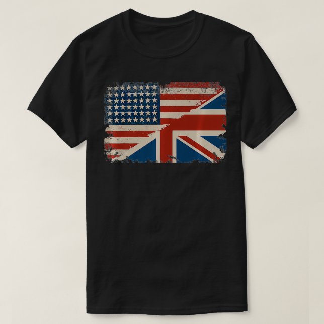 Camiseta British American Flag Great Britain Union Jack Pre (Frente do Design)