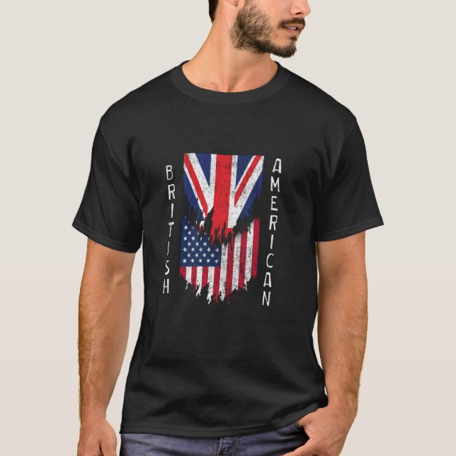 Camiseta British American Flags Ripped Torn UK (Frente)