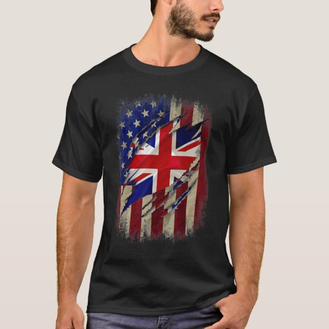 Camiseta British English American Flag British Roots Family (Frente)