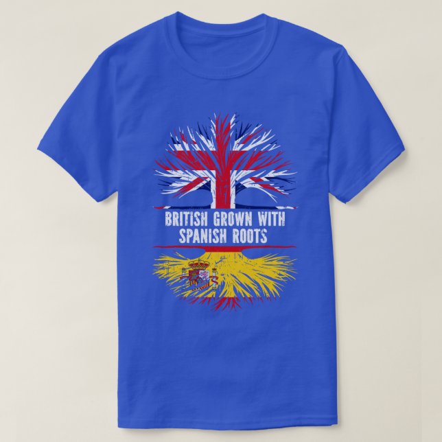 Camiseta British Grown com espanhol Roots UK Flag Inglaterr (Frente do Design)