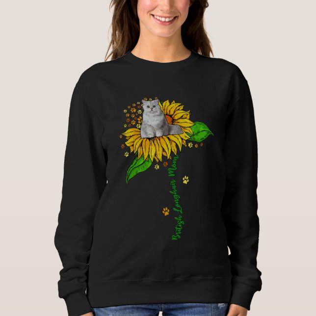 Camiseta British Longhair Mom Cute Cat On Sunflower Paws Mo (Frente)