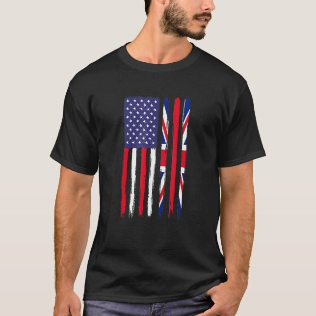 Camiseta British Roots Half American Flag Patriótico britân (Frente)