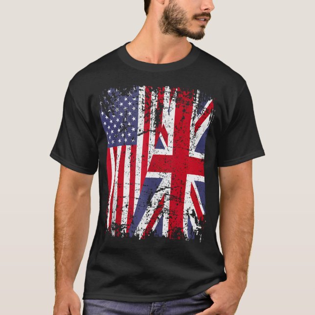 Camiseta British Roots Half American Flag Reino Unido (Frente)