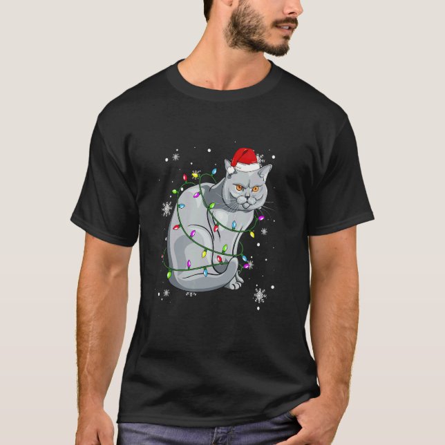 Camiseta British Shorthair Cat Christmas Lights Christmas C (Frente)