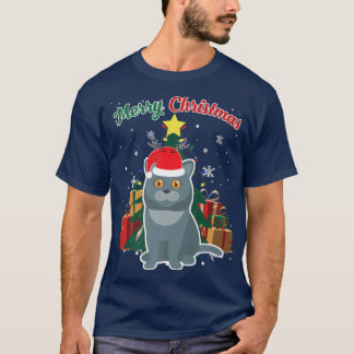 Camiseta British Shorthair Christmas Tree Snow Flakes Xmas 
