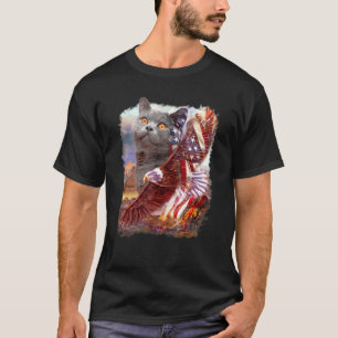 Camiseta British Shorthair Eagle American Flag 4º Julho Ind