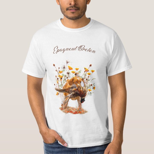 Camiseta Brittany Spaniel, caçando café faisão (Frente)