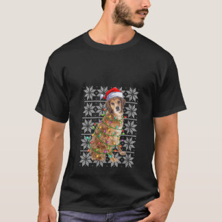 Camiseta Brittany Spaniel Cão de Natal Luzes Santa Hat Ug