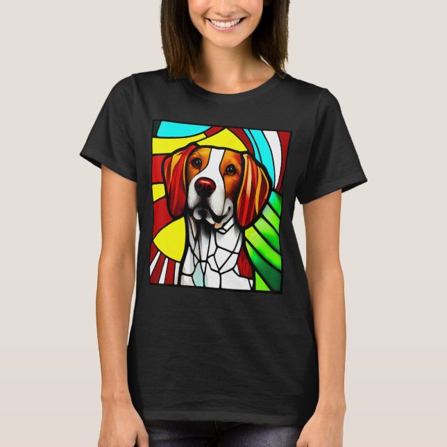 Camiseta Brittany Spaniel - Colorful Stained Glass_5 (Frente)