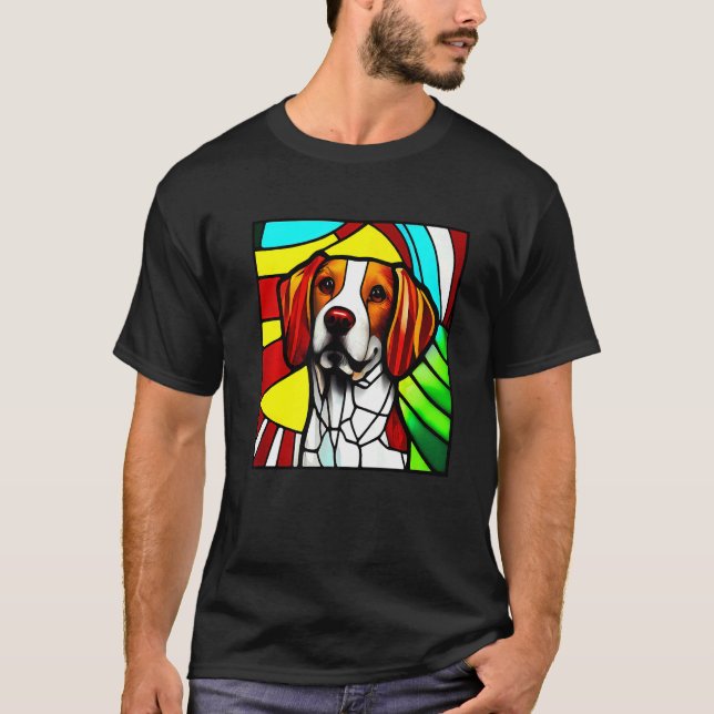 Camiseta Brittany Spaniel - Colorful Stained Glass Premium (Frente)