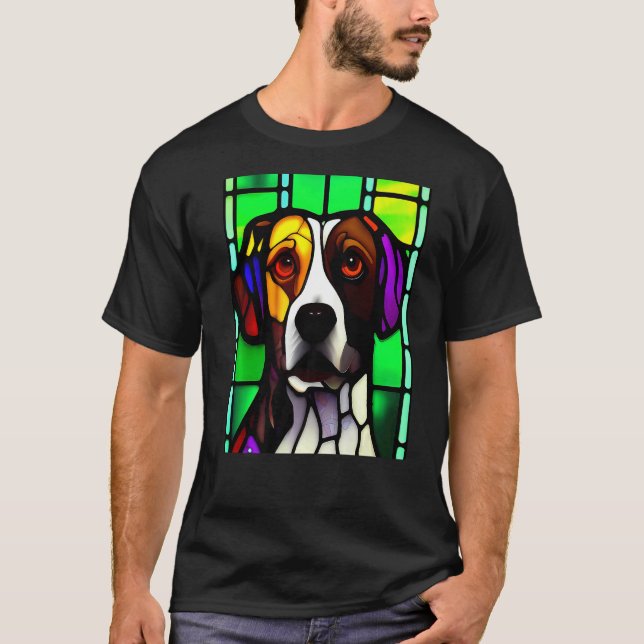 Camiseta Brittany Spaniel - Colorful Stained Glass Premium_ (Frente)