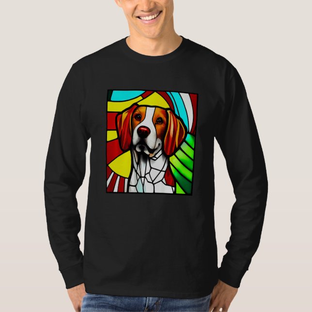 Camiseta Brittany Spaniel - Colorful Stained Glass Premium (Frente)