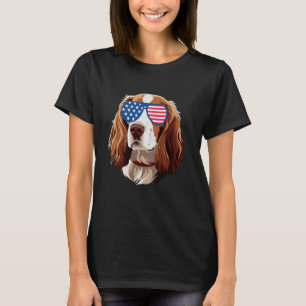 Camiseta Brittany Spaniel Dog American Flag Patriótico 4º J