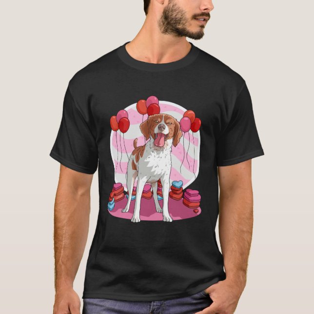 Camiseta Brittany Spaniel Dog Heart Valentine Day Decor (Frente)