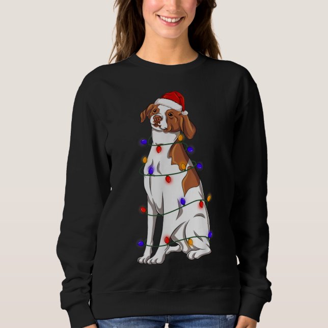 Camiseta Brittany Spaniel Dog Vestindo Luzes de Chapéu de N (Frente)