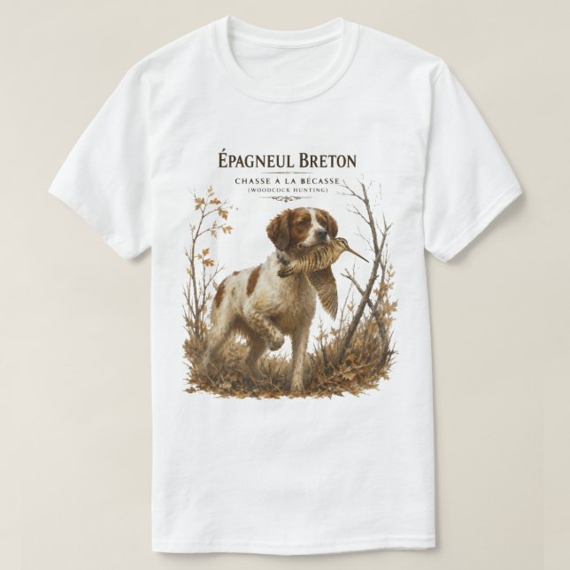 Camiseta Brittany Spaniel e narceja  (Frente do Design)