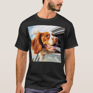 Camiseta Brittany spaniel na janela do carro