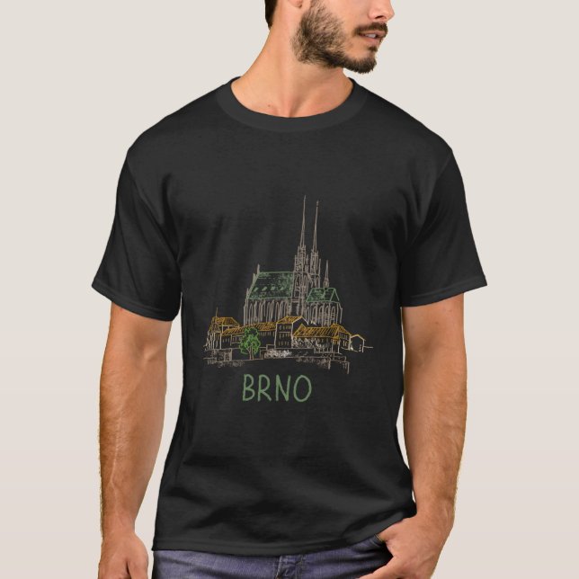Camiseta Brno República Checa Homens De Arte Extraídos À Mã (Frente)