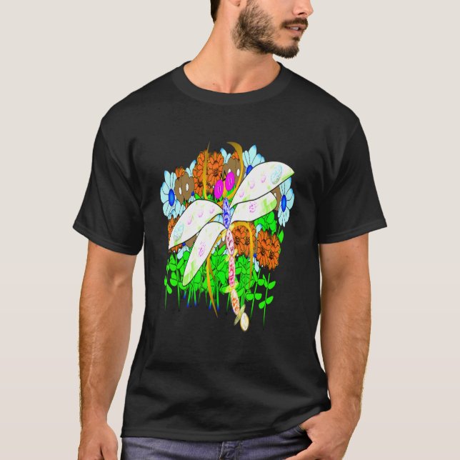 Camiseta Broca De Dragonfly E Flores (Frente)
