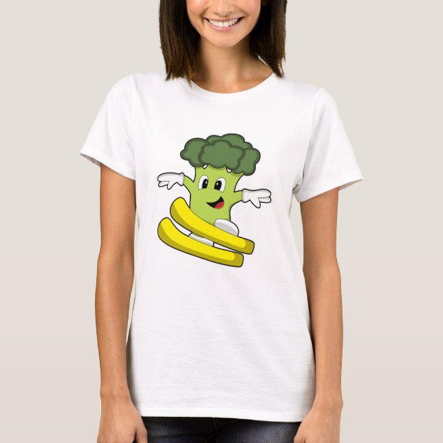 Camiseta Broccoli como esquiador com esqui (Frente)