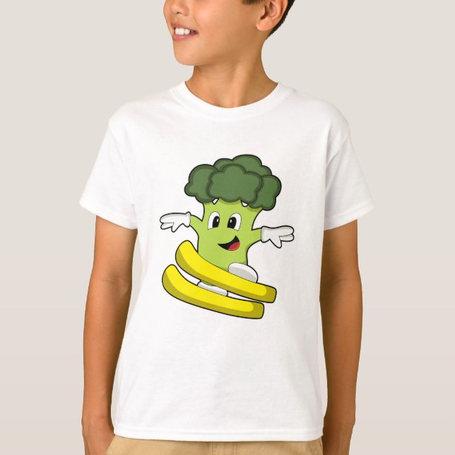 Camiseta Broccoli como esquiador com esqui (Frente)