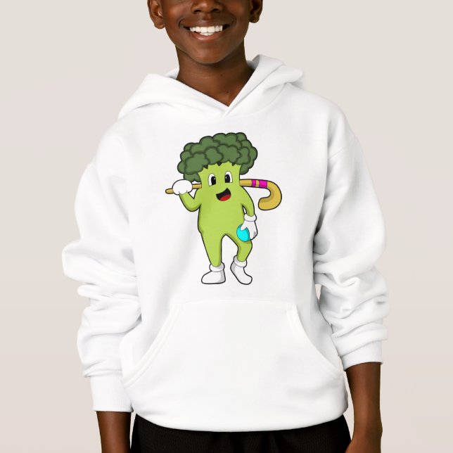 Camiseta Brócolis no hóquei com taco de hóquei (Frente)