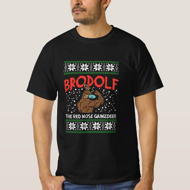 Camiseta Brodolf Em Mask Muscle Workout Gym Ugly Xmas (Frente)