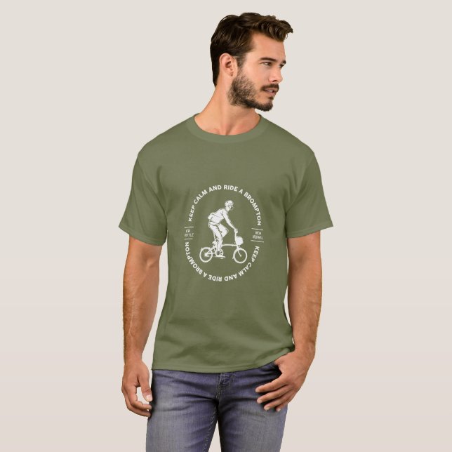 Camiseta Brompton Tshirt, Keep Calm Ride a Brompton Olive (Frente Completa)