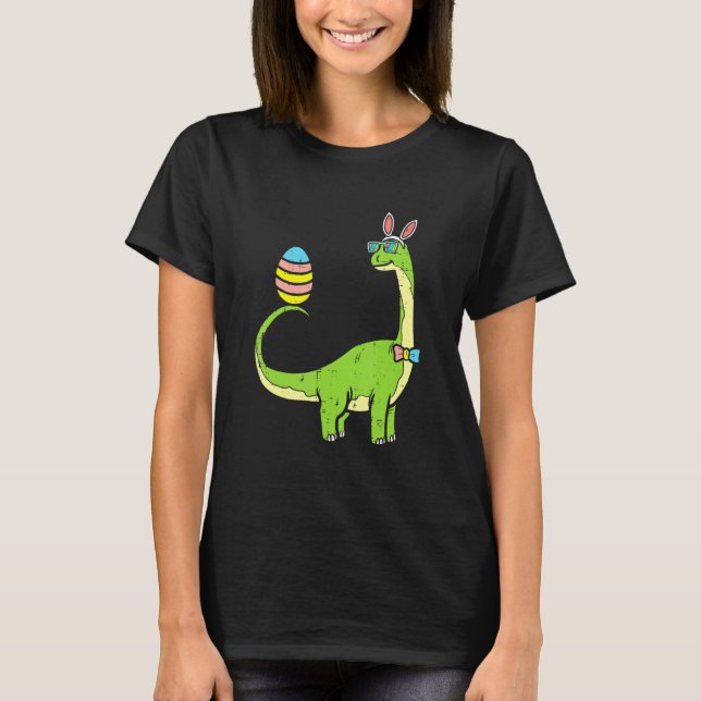 Camiseta Brontossaurus Bunny Ears Páscoa Dia do Ovo Dinossa (Frente)