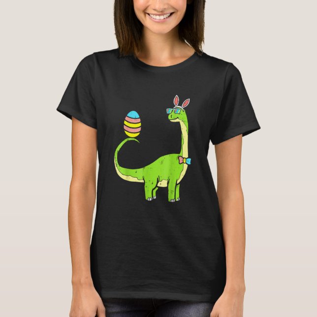 Camiseta Brontossaurus Bunny Ears Páscoa Dia do Ovo Dinossa (Frente)