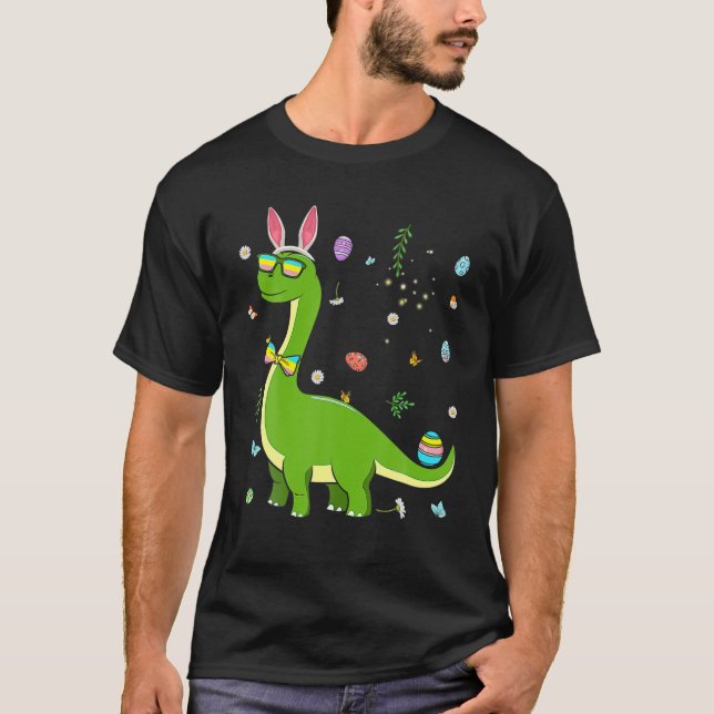 Camiseta Brontossaurus Bunny Ears Páscoa Dia do Ovo Dinossa (Frente)