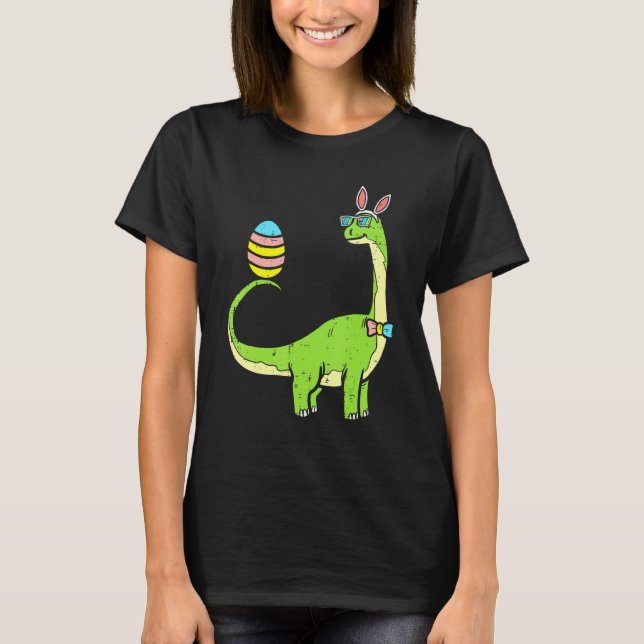 Camiseta Brontossaurus Bunny Ears Páscoa Dia do Ovo Dinossa (Frente)