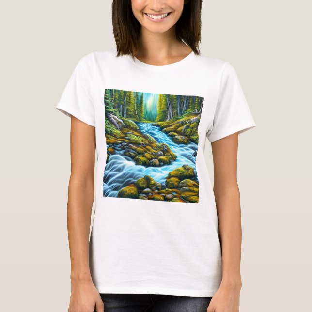 Camiseta Brook de borbulhamento de natureza mágica (Frente)
