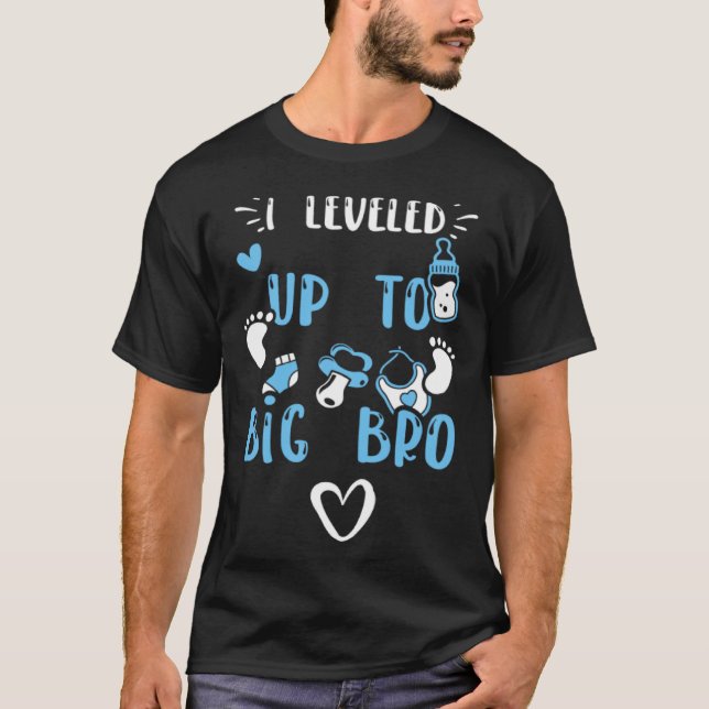 Camiseta Brother I Leveled Up To Big Bro  Baby Boy Sayings (Frente)