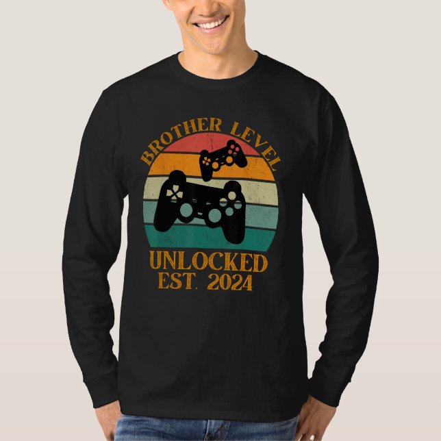Camiseta Brother Level Unlocked 2024 New Brother Gamer Vint (Frente)