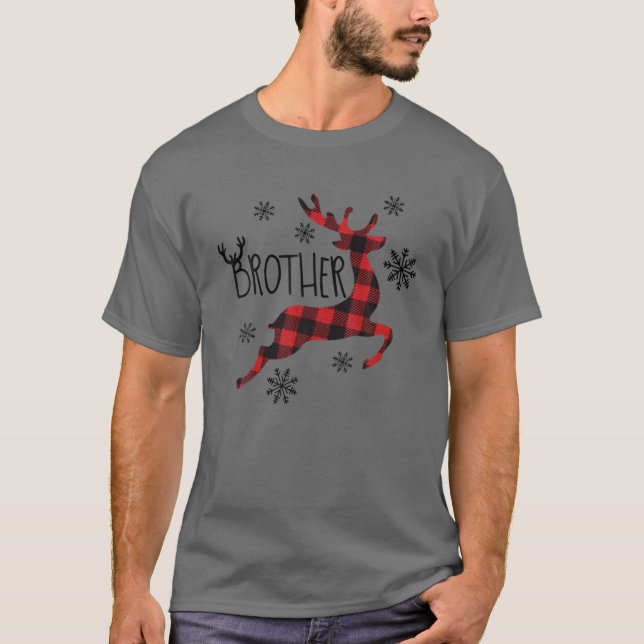 Camiseta Brother Reindeer Xmas Red Plaid Family Matching Ch (Frente)
